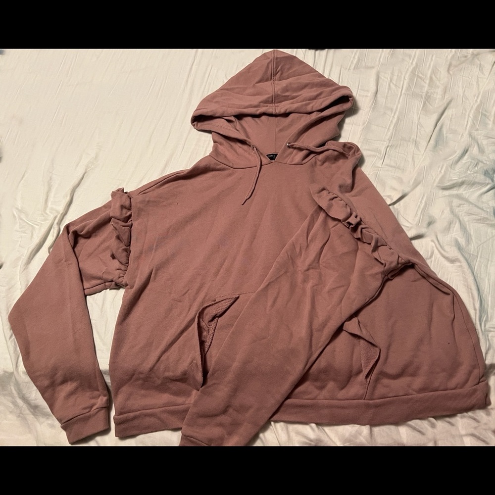 Ruffle-detail Mauve Hoodie